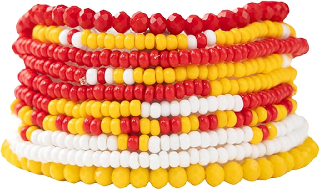 INK + ALLOY Game Day Bracelet Stacks, Beaded Bracelets for Football Gameday Outfits, Handmade Jewelry for College Students, Teachers, Football Moms, Set of 10
