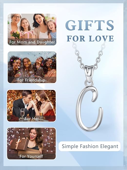 EUDORA Sterling Silver Initial Necklaces for Women, Classic 26 Letter Neckless Gifts for Girls, Sister, Mother Daughter, 18 inch Chain