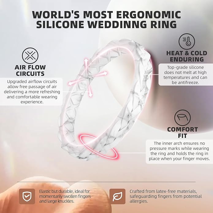 Egnaro Women's Wedding Bands, Silicone Thin and Stackable Rubber Engagement Ring, Variety Multipack With Breathable Grooves Workout Accessories