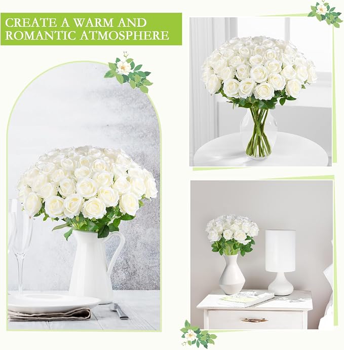 Hananona 100 Pcs Artificial Roses in Bulk, Fake Velvet Silk Roses Realistic Rose - Image 4