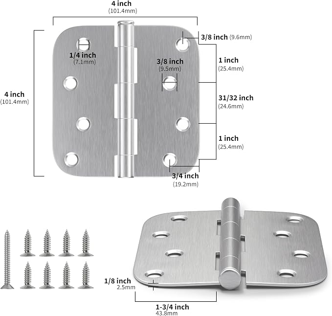 6 Pack goldenwarm 4 inch Brushed Nickel Door Hinges Satin Nickel Exterior Door - Image 2