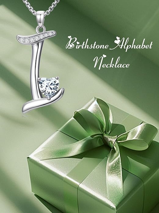 Valentines Day Gifts for Women Alphabet A to Z Initial Birthstone Pendant Necklaces for Women - 18k White Gold Plated Personalized Name Jewelry Valentine Mothers Day Birthday Gifts for Women Her Girlfriend