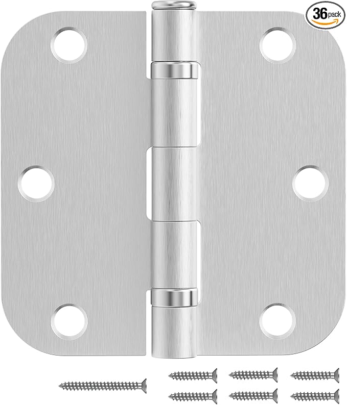36 Pack Rounded Brushed Nickel Door Hinges 3.5 Inch 5/8" Radius | Anti-Squeak by JIWDOORHINGESFORHOME
