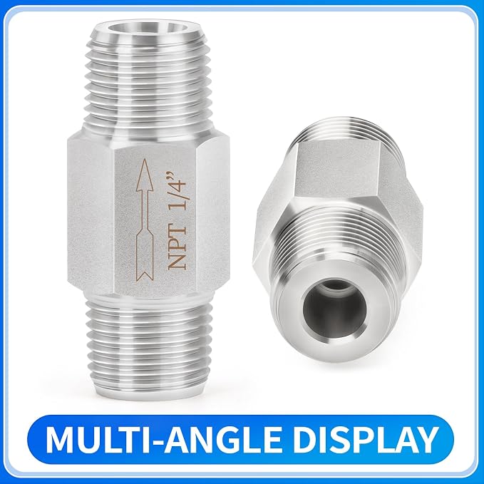 ChillWaves 304 Stainless Steel In-Line Siamese Check Valve 1/4" NPT Male Thread - Image 3