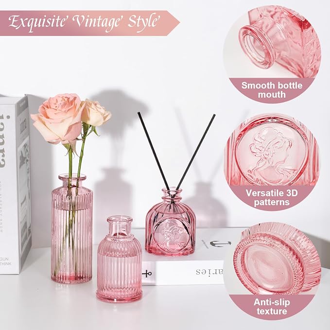 Clear Pink Glass Bud Vase Set of 12 Pcs, Small Bud Vases in Bulk, Glass Crystal - Image 8