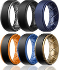Egnaro Silicone Rings for Men 1/4/5/6/7 Multipack of Breathable Mens Silicone Rubber Wedding Rings Bands - Step Edge