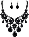BriLove Women's Tribal Ethnic Crystal Chunky Statement Necklace Dangle Earrings Set