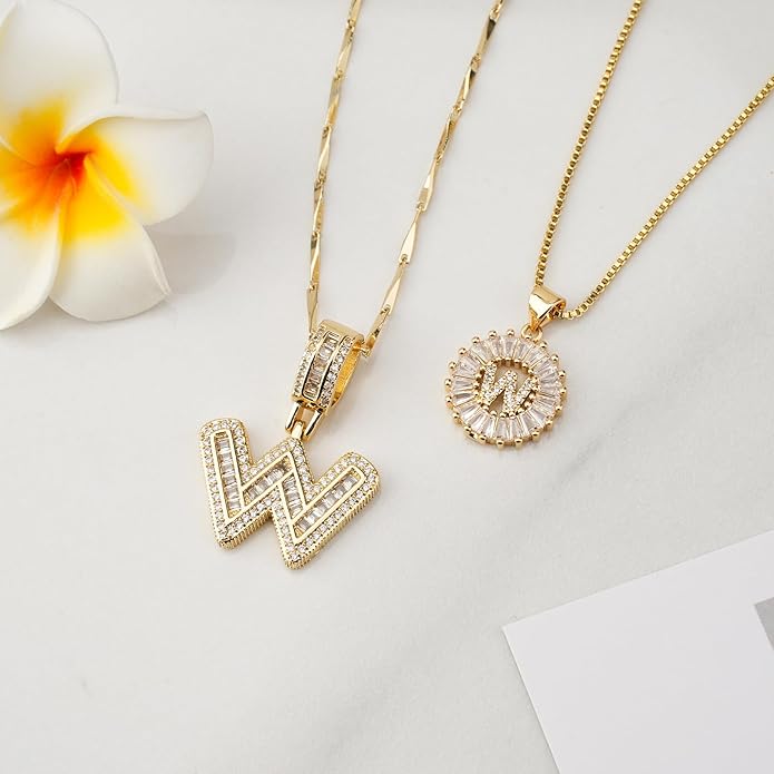 14K Gold Plated Alphabet Necklace Cubic Zirconia Letter Pendant, Personalized Name Jewelry Gift for Women, Customizable A-Z, Birthday/Mothers Day Gifts for Womens