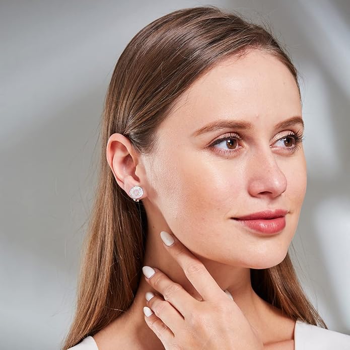 YOQUCOL 10MM Cubic Zirconia Crystal Clip On Stud Earrings Round Non Pierced Earrings for Women