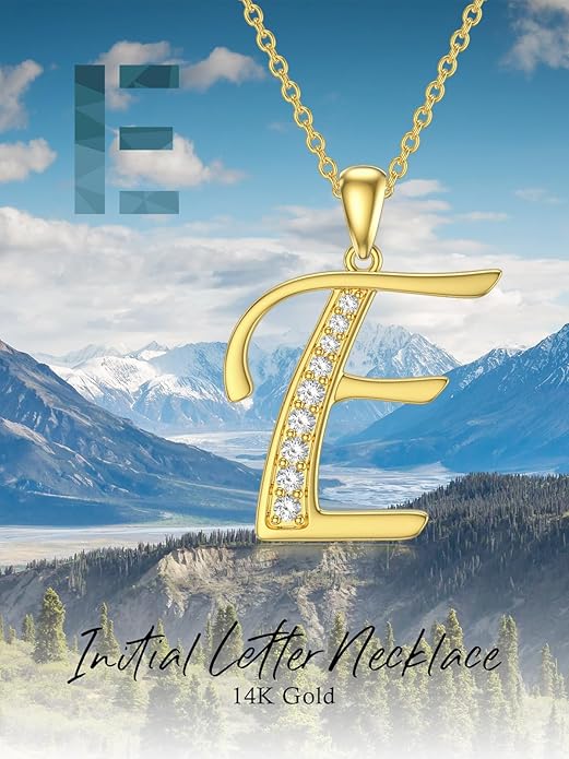 14k Gold Initial Necklace for Women, Solid Gold Moissanite Letter Pendant Necklaces Jewelry for Her Birthday Valentines Day Gifts for Mom Wife Christmas Gifts for Girlfriend Sister