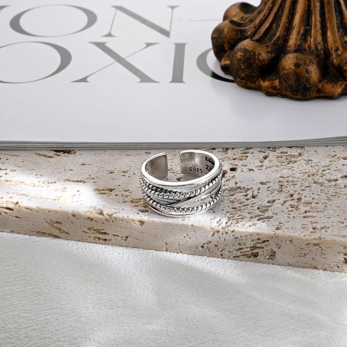 Small Twist Vintage Chunky 925 Sterling Silver Y2K Braided Rings Thumb Cool Fidget Ring for Women