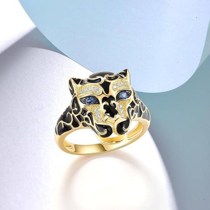 Santuzza Panther Ring 925 Sterling Silver Leopard Rings Cubic Zirconia Green Spinel Jaguar Jewelry