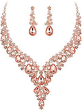 BriLove Women's Wedding Bridal Austrian Crystal Teardrop Flower Cluster Statement Necklace Dangle Earrings Jewelry Set for Party Prom