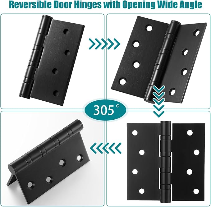 3 Pcs Black 4'' Ball Bearing Door Hinges, Square Corner | Stainless Steel - Image 4