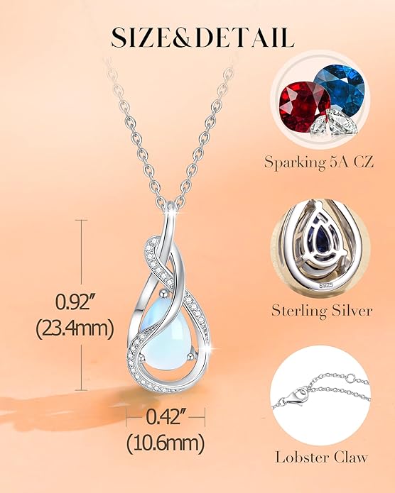 FANCIME TimelessTie Birthstone Necklace for Women White Gold Plated Sterling Silver Ribbon Design Jewelry Knot Pendant Fine Jewelry Gemstone Birthday Graduation Anniversary Valentines Day Gifts for Women Wife Mother Her