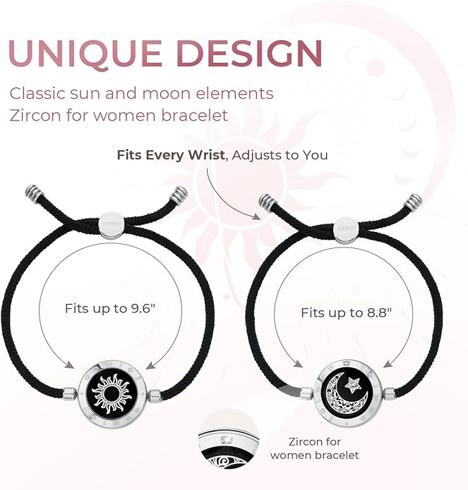 TOTWOO Long Distance Touch Bracelets for Couples, Smart Light & Vibration Love Jewelry, Long Distance Valentines Day Gifts for Him Her Women Men, One-to-One Bluetooth Pairing via App