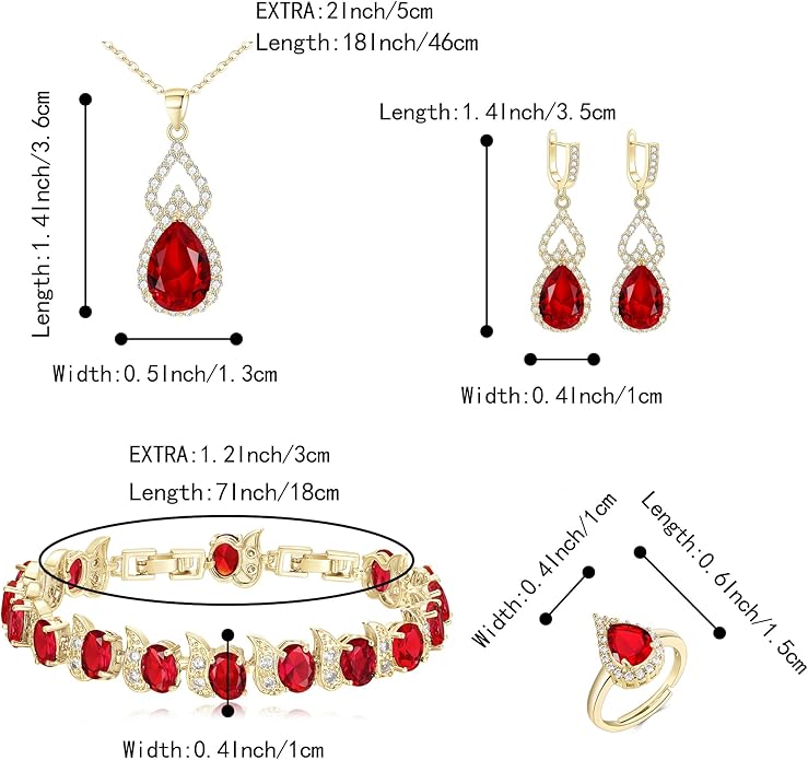 BriLove Wedding Jewelry Set for Women Bride Bridesmaid, Gorgeous Cubic Zirconia Teardrop Necklace Earrings Bracelet Adjustable Ring Jewelry Gift for Birthday/Anniversary/Mother’s Day