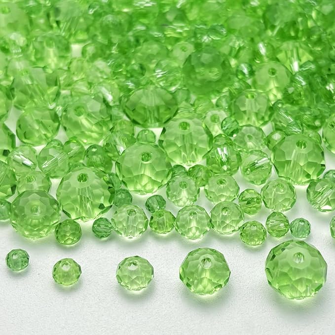 600pcs Crystal Glass Beads 3mm 4mm 6mm 8mm 10mm Rondelle Faceted Crystal Beads Spacer Beads for Necklace Bracelet Earrings DIY Jewelry Crafts Making Supplies(Light Green)