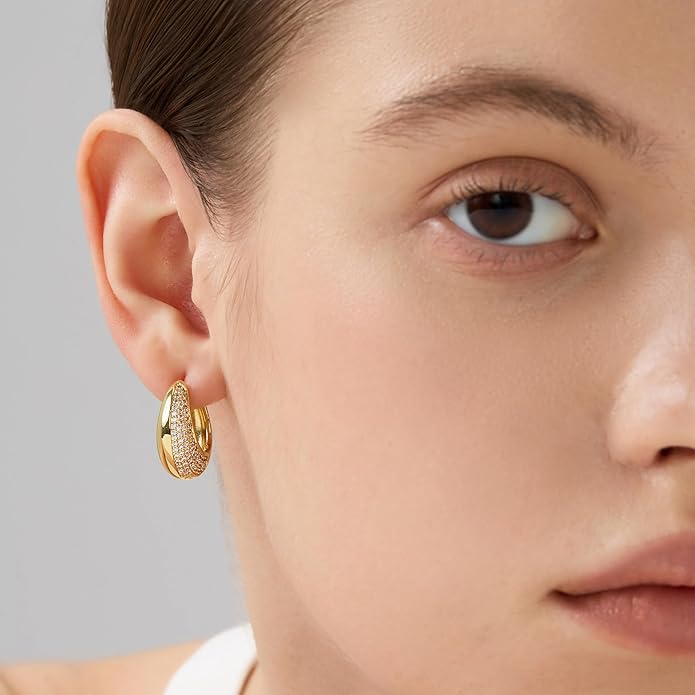 18K Gold Plated Huggie Hoop Earrings for Women, 925 Sterling Silver Post, Hypoallergenic Small Earrings