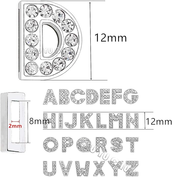 130pcs A-Z Full Rhinestones Charms 8mm Slide Alphabet Crystal Letters for DIY Slide Wristbands Bracelets,Hair Clips,Jewelry Making Charms,Silver 130PCS