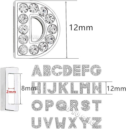 130pcs A-Z Full Rhinestones Charms 8mm Slide Alphabet Crystal Letters for DIY Slide Wristbands Bracelets,Hair Clips,Jewelry Making Charms,Silver 130PCS
