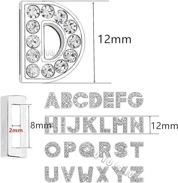 52pcs A-Z Full Rhinestones 8mm Slide Alphabet Letters for DIY Slide Wristbands Bracelets,Making Charm