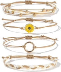 FANCY SHINY Sunflower String Bracelet Boho Braided Rope Wrap Bracelets Cute Summer Beach Surfer Jewelry for Women