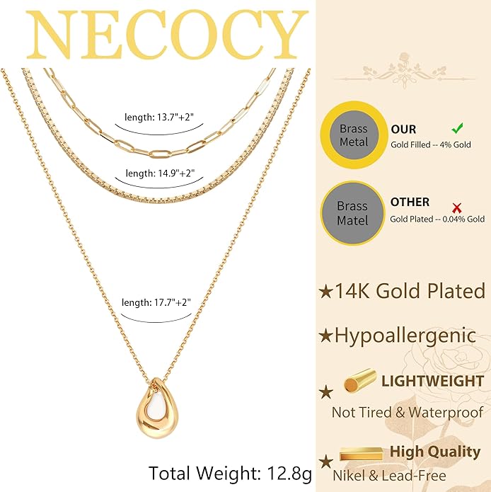 NECOCY Valentine's Day Gift 14k Gold/Silver Plated Layered Gold Necklaces for Women, 3Pcs Dainty Herringbone Choker Set, Trendy Stack Simple Chain Layering Pendant Jewelry