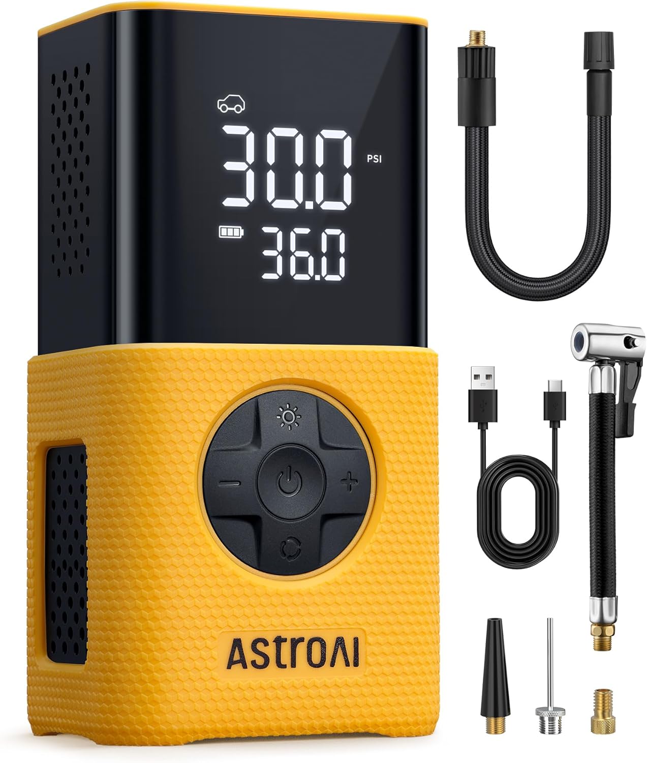 AstroAI Tire Inflator L7S Portable Air Compressor Cordless Bike Air Pump with Digital Dual Values Display, 150 PSI Car Tires Pump with LED Lights Air Pump for Auto, Motorcycles, Bikes, Balls