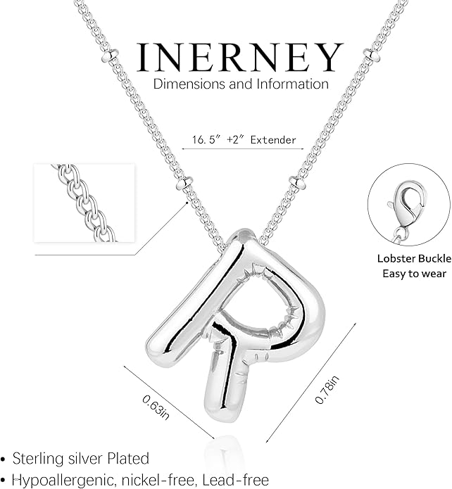 Inerney Valentines Day Gifts Gold Bubble Letter Necklace Initial Necklaces for Women, Chunky 14K Plated Balloon Initials, Trendy Charm Non Tarnish Custom Name Pendant Jewelry Gifts for Mom