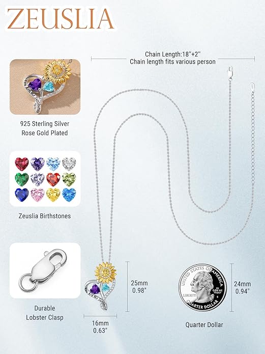 Valentine's Day Gifts for Wife 925 Sterling Silver Double Birthstone Pendant Necklaces I Love You for Always and Forever Necklace Anniversary Birthday Gifts for Wife Girlfriend Mom Her