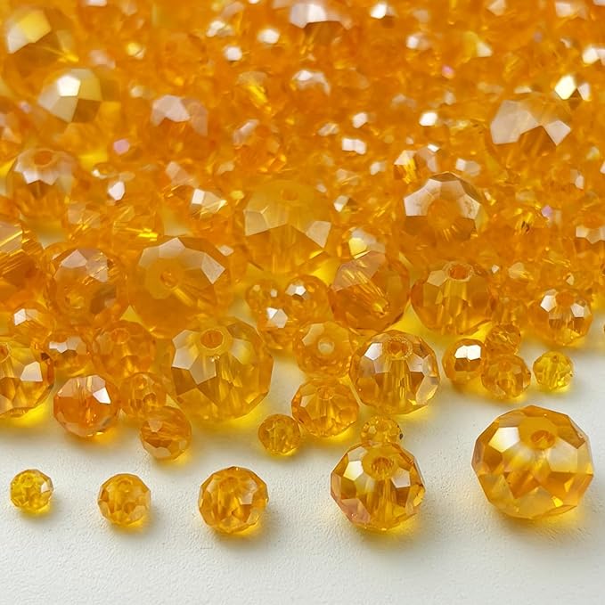 600pcs Crystal Glass Beads 3mm 4mm 6mm 8mm 10mm Rondelle Faceted Crystal Beads Spacer Beads for Necklace Bracelet Earrings DIY Jewelry Crafts Making Supplies(Orange AB)