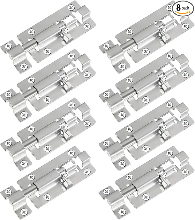 FATLODA 8 Pack Barrel Bolt Latch, 3 Inch Stainless Steel Slide Latch Lock | by FATLODA