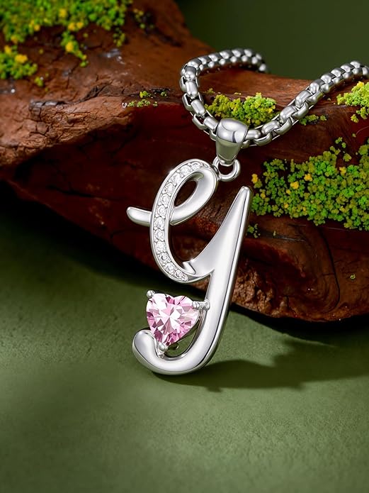 Valentines Day Gifts for Women Alphabet A to Z Initial Birthstone Pendant Necklaces for Women - 18k White Gold Plated Personalized Name Jewelry Valentine Mothers Day Birthday Gifts for Women Her Girlfriend