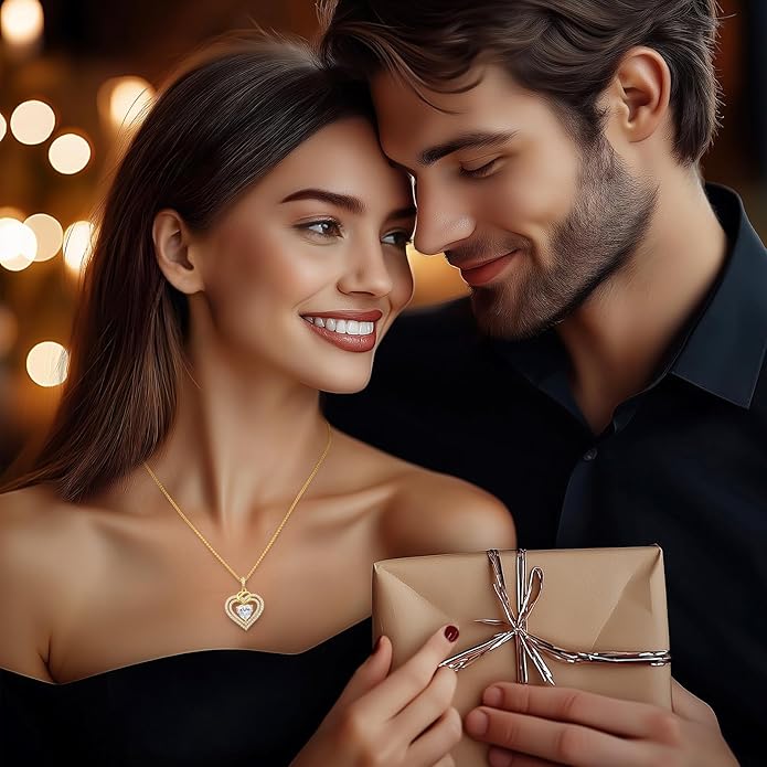 OOBEE Valentines Day Gift Moissanite Heart Necklaces for Women, 1- 4 Carat Moissanite 925 Sterling Silver 14K Gold Plated Pendant Necklace, Ideal Anniversary Birthday Christmas Mothers Day Jewelry Gifts for Mom Wife Her Girlfriend Daughter
