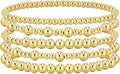 adoyi Gold Bracelets for Women Beaded Bracelet 14K Gold Plated Bracelet Stack Strand Stretch Bead Ball Bracelet Set Stackable Bracelet Adjustable Bracelet Set Jewelry for Gifts