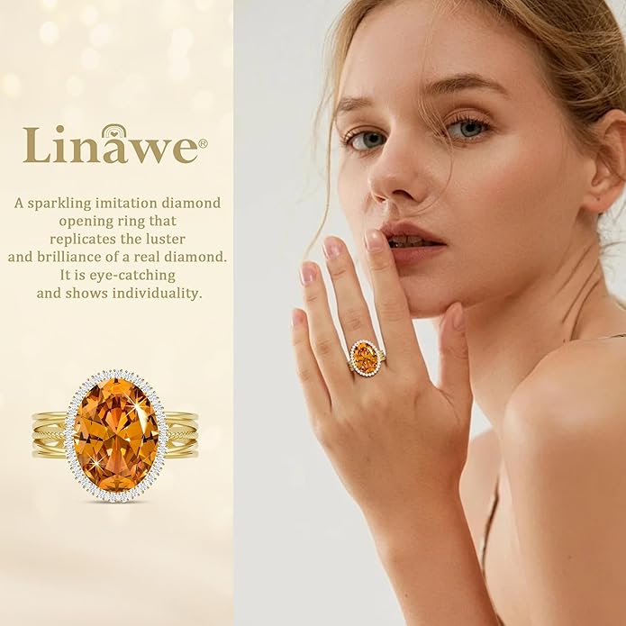 Linawe Birthstone Chunky Adjustable Rings for Women, Gold/Silver/Rose Gold Statement Rings, Imitation Diamond Fake Gemstone Crystal Cocktail Ring, Cubic Zirconia Costume Jewelry