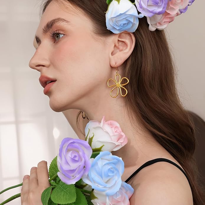Gold Flower Statement Earrings for Women, Large Chunky Bohomian Summer Beach Floral Earring, Irregular Bold Exaggerated Earrings