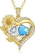 Sunflower Heart Necklace for Women 14K Gold Exquisite Valentines Day Anniversary Birthday Gifts for Wife Mother Her Double Birthstone Pendant Jewelry‘You Are My Sunshine’