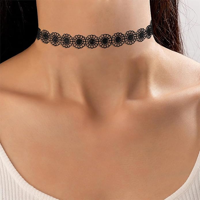 Fesciory Black Necklaces for Women, Adjustable Layered Velvet Leather Lace Collar Necklace, Goth Jewelry Gifts.