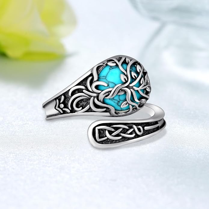 Spoon Rings for Women 925 Sterling Silver Turquoise Spoon Rings Vintage Thumb Rings Jewelry Gifts for Women Men