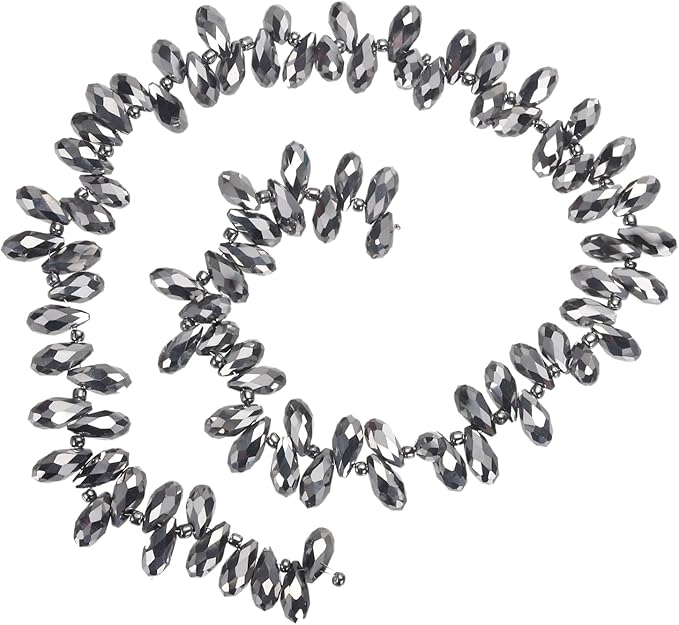 PATIKIL 2 Strands 180-190Pcs Teardrop Crystal Beads, 12x6mm Faceted Teardrop Briolette Horizontal Glass Beads Loose Bead for Bracelet Jewelry Making, Silver Tone