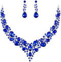 BriLove Women's Wedding Bridal Austrian Crystal Teardrop Cluster Statement Necklace Dangle Earrings Jewelry Set