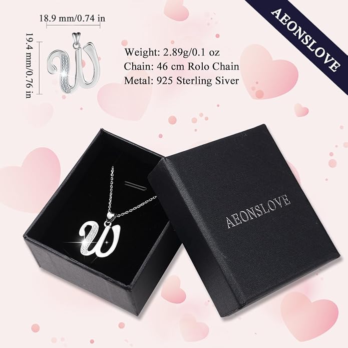 AEONSLOVE 925 Sterling Silver Initial Necklaces for Women, 26 Letters Pendants Necklace Gift for Mother, Daughter, Wife, 18 Inch Chain