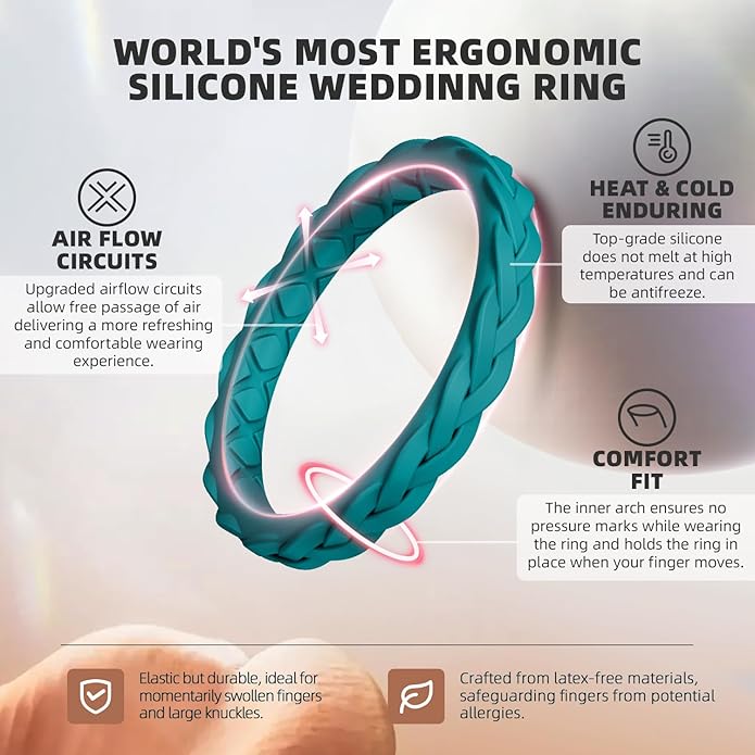 Egnaro Women's Wedding Bands, Silicone Thin and Stackable Rubber Engagement Ring, Variety Multipack With Breathable Grooves Workout Accessories