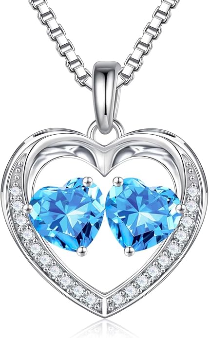 Iefil Valentines Day Gifts for Her - 925 Sterling Silver Heart Birthstone Necklace, Anniversary Birthday Gifts for Women Wife Girlfriend Mom Her