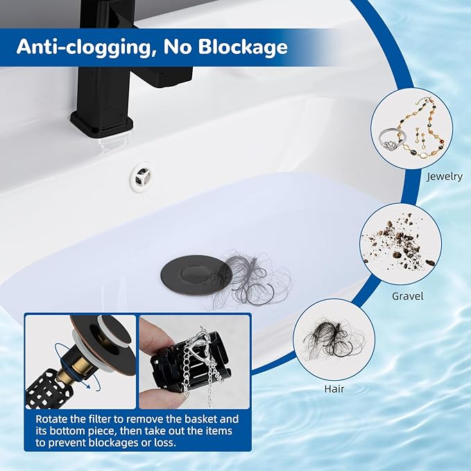 Hibbent Upgraded 3 in 1 Bathroom Sink Drain Strainer, Pop Up Stopper - Image 2