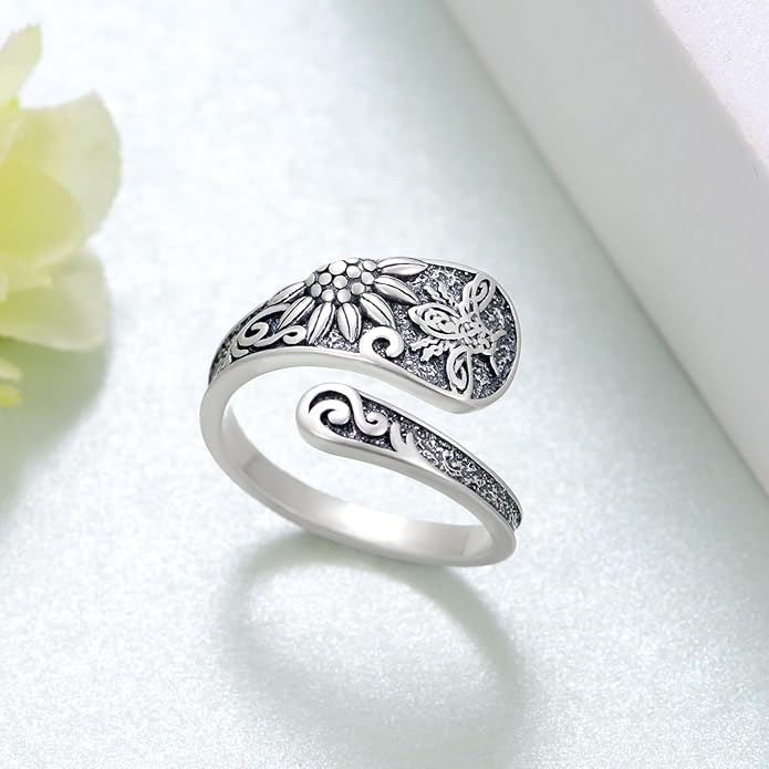 Thumb Rings for Women 925 Sterling Silver Adjustable Spoon Ring Vintage Thumb Jewelry Gifts for Women