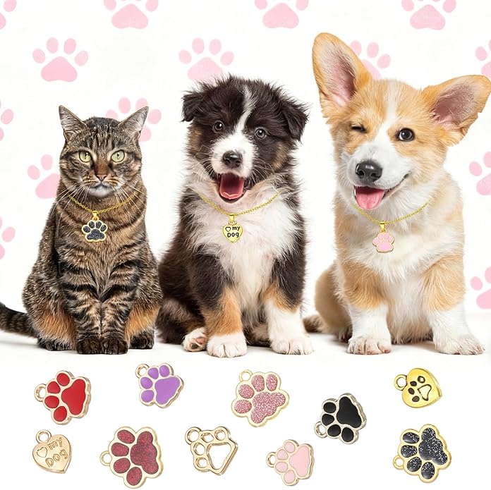 MECCANIXITY Dog Paw Print Charms, Alloy Enamel Footprint Pendants Animal Footprint Pendant for Jewelry Making