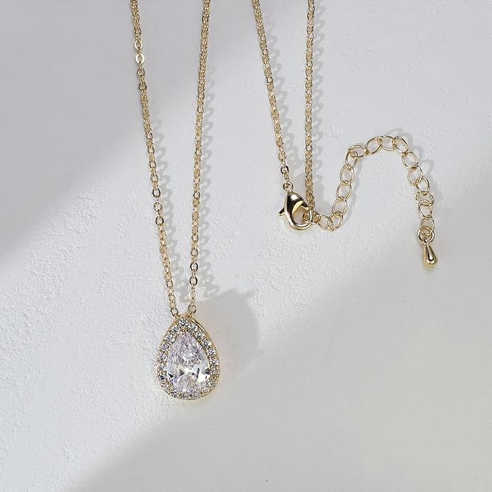 UDYLGOON Imitation Cubic Zironia Diamond Teardrop Earrings Necklace Bracelet Jewelry Set For Bride Bridesmaids Bridal Wedding Party Prom Jewelry Gift